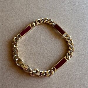 Vintage 1978 Avon Trazarra Gold Tone Dark Red Enamel Chunky Chain Bracelet 7⅞